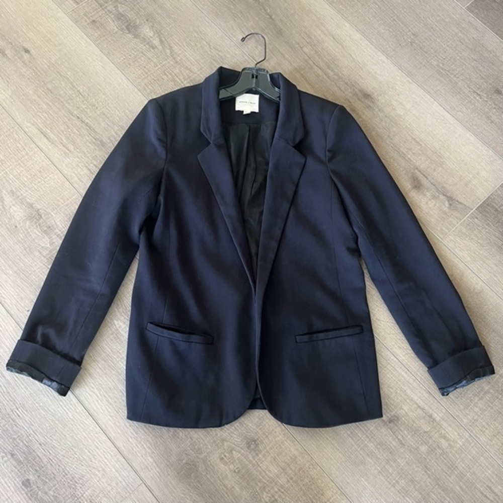 Silence & Noise Black Jacket Open Lined Sz‎ Medium Padded Shoulders TurnUp Cuffs